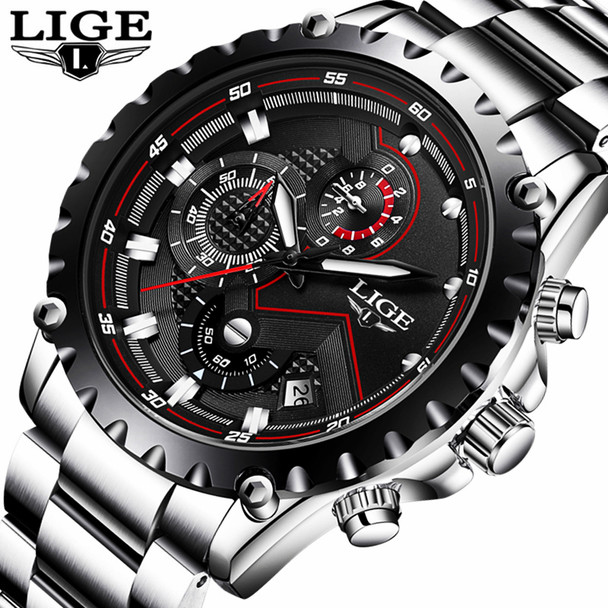 LIGE Watch Men Fashion Sport Quartz Clock Mens Watches Top Brand Luxury Full Steel Business Waterproof Watch Relogio Masculino