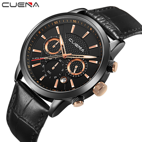 CUENA Brand Fashion Casual Watches Men Watch Genuine Leather Relojes Waterproof Quartz Wristwatches Man Clock Relogio Masculino