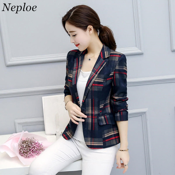 Neploe Elegant Short Blazer 2018 Spring Single Button Long Sleeves Plaid Jackets Ladies Office Wear Blazers Plus Size 4XL 33158