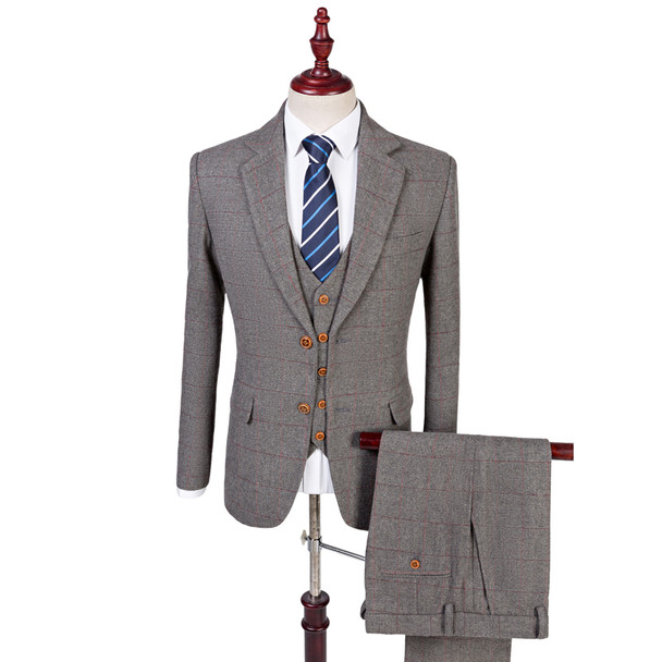Wool Retro Grey Herringbone Tweed British Style Custom Made Mens Suit Tailor Notch Lapel Blazer Wedding Suits For Men 3 Piece