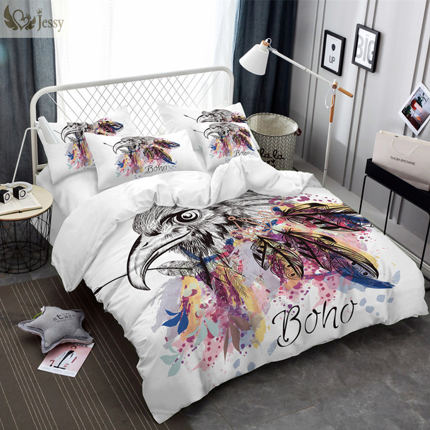 Dreamcatcher Feathers Luxury  Watercolor Bedding Set Bohemian Printed Feather Bed Linens Set Queen King Size Duvet Cover Set