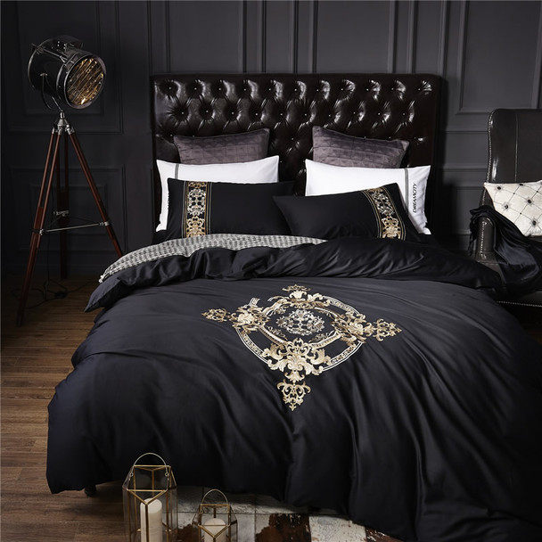 4Pcs 100% Cotton Black White Silver Luxury Bedding Sets/Bedclothes King Queen size Duvet Cover Bed Sheet Linens set Pillowcases