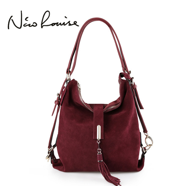 Nico Louise Women Real Split Suede Leather Shoulder Bag Female Leisure Nubuck Casual Handbag Hobo Messenger Top-handle bags 
