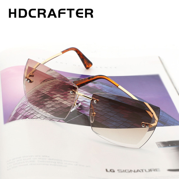 HDCRAFTER Women Sunglasses Square Rimless Diamond Elegant Brand Designer Fashion Shades Sun Glasses With Box
