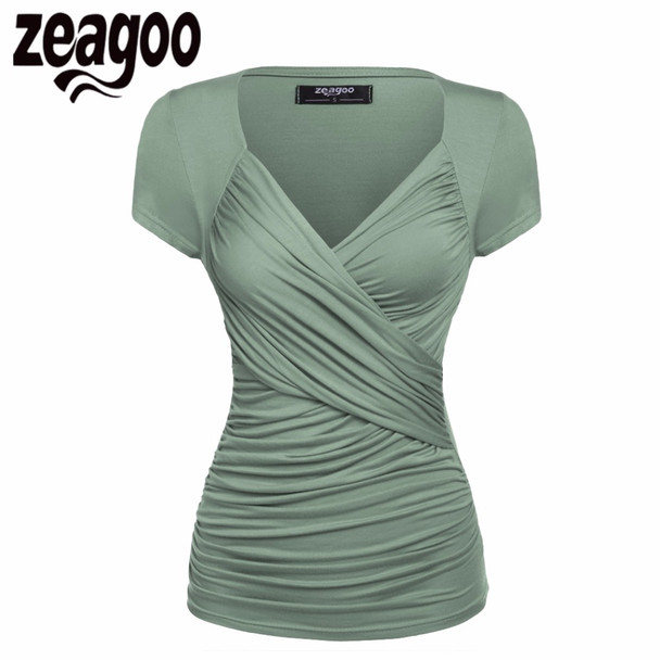 Zeagoo Women Short Sleeve T-Shirt Summer Slim TShirt Sexy V-Neck Cotton Soft Lady Tshirt Women Tops Summer Clothing 15 Color XXL