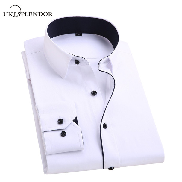 2018 Men's Wedding Shirt Long Sleeve Men Dress Shirt Business Solid Color Casual Shirts Work Wear Formal Slim Shirt Man YN554