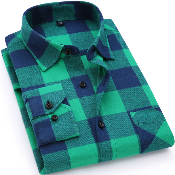 2017 New Mens Plaid Shirt 100% Cotton High Quality Mens Business Casual Long Sleeve Shirt Male Social Dress Shirts Flannel