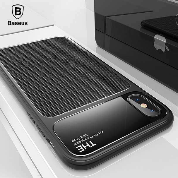 Baseus Luxury Phone Case For iPhone X Creative Tempered Glass + Silicone Hybrid Armor Case For iPhone X Anti Knock Phone Cover