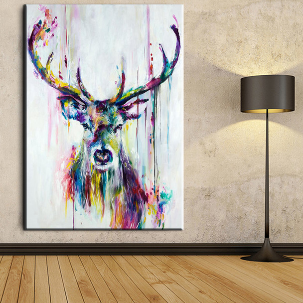 xh181 Big Triptych Watercolor Deer Head Posters Print Abstract Animal Picture Canvas Painting No Frames Living Room Home Decor