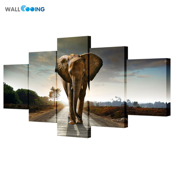 5pcs canvas painting pictures High quality HD cheap price great Art African Elephant Pictures Modular Modern Home Decor unframed