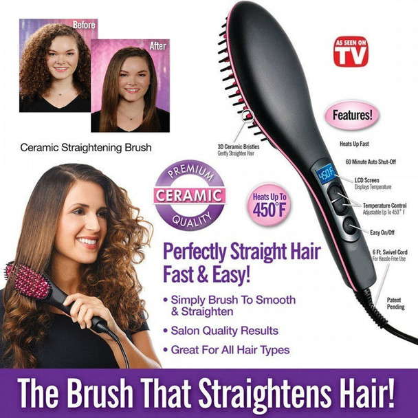 2018 New Hot TV simply straight ceramic electric degital antiscal fast brush hair straightener comb lcd smooth brush hair irons