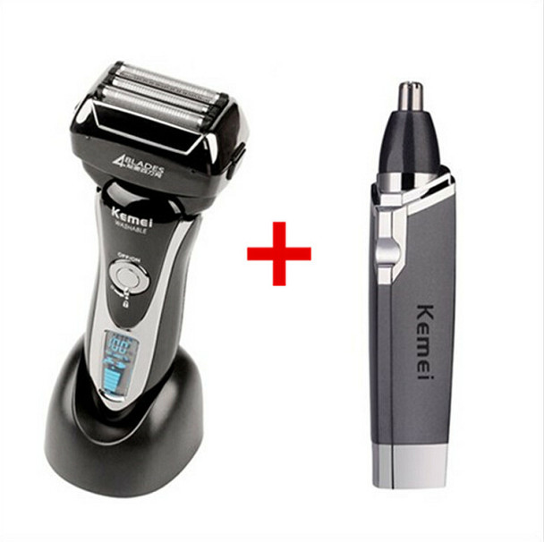 Kemei 4 Blade Electric Shaver 1.5Hours Quick Charge Washable Reciprocating Electric Razor+Ear Nose Trimmer Face Care Hair Trimer