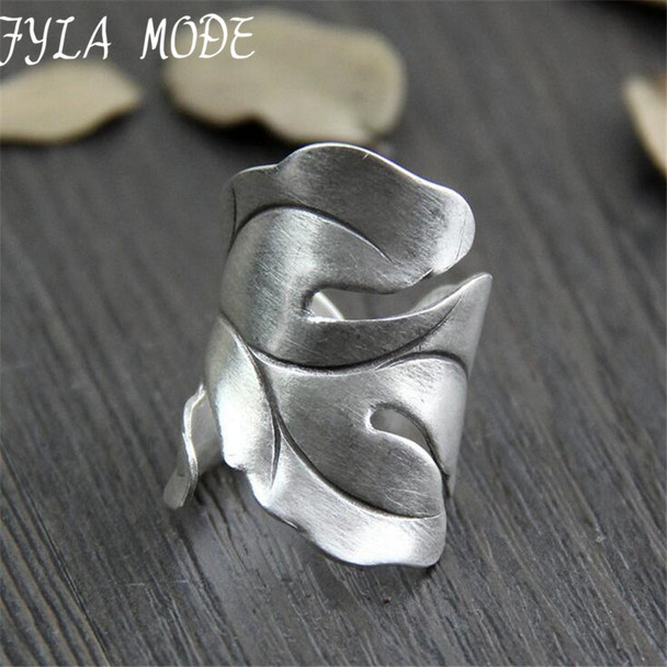 999 Silver Jewelry Ring For Women Thai Silver Ring Vintage Leaf Lady Ring Adjustable Antique Accessory Width 30mm Weight 8.50g
