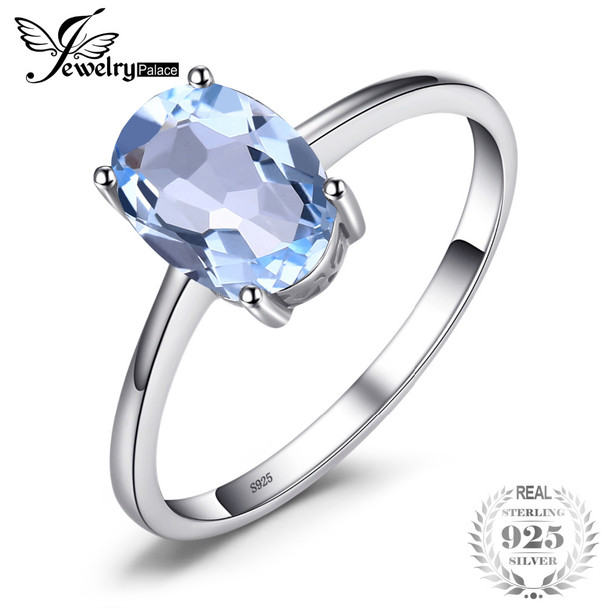 JewelryPalace Oval 1.5ct Natural Sky Blue Topaz Birthstone Solitaire Ring 925 Sterling Silver Fine Jewelry For Women