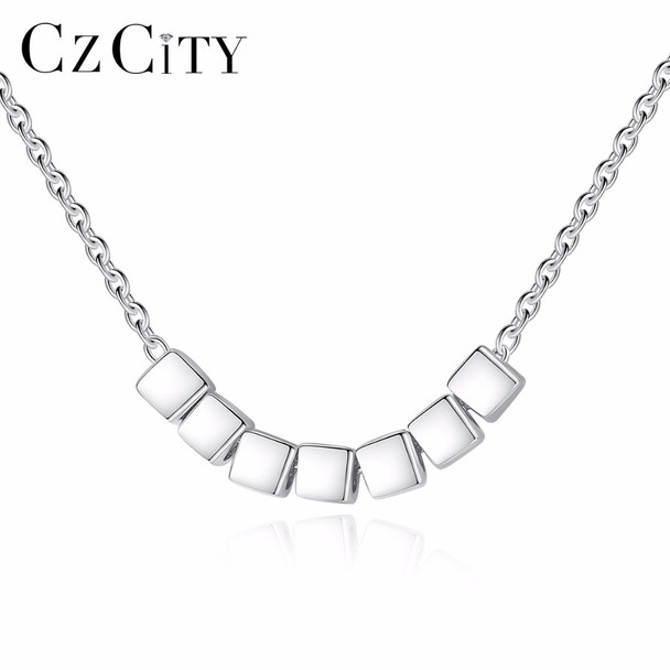 CZCITY Seven Square Silver Beads Chain Necklace 925 Sterling Silver Women Fashion Pendant Jewelry Factory Wholesale Fine Jewelry