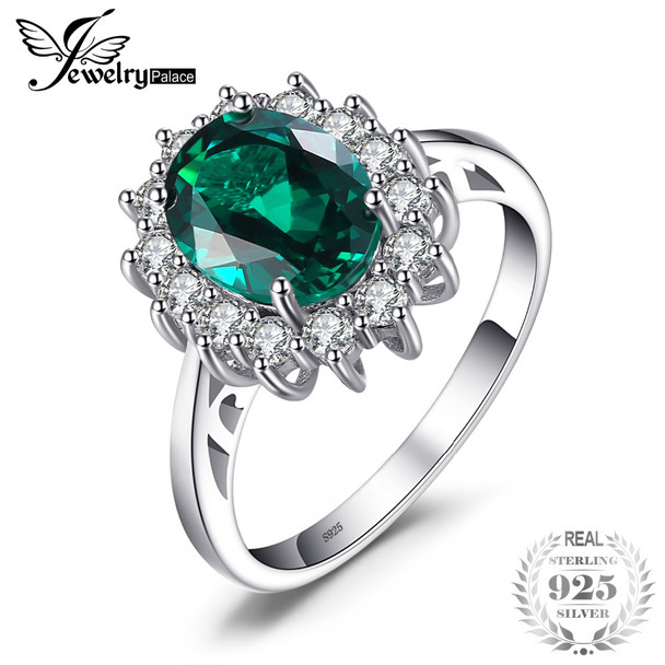 JewelryPalace Princess Diana William Kate Middleton's 2.5ct Created Emerald Ring Solid 925 Sterling Silver Ring For Women Gift