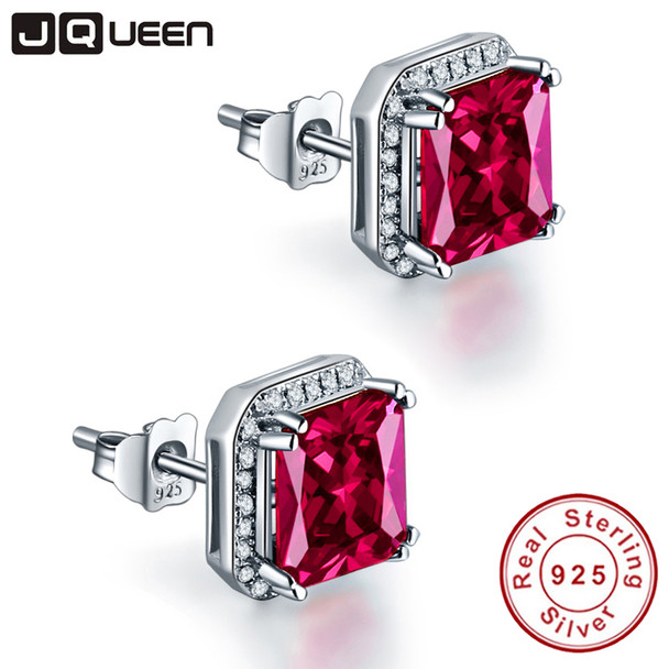 JQUEEN 3Ct Ruby Red Earrings Princess Cut 925 sterling silver earrings bijoux wedding earrings vintage stud earrings