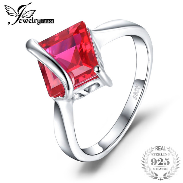 JewelryPalace Classic 3.32ct Square Created Ruby Engagement Ring For Women Gift Solid 925 Sterling Silver Charms Brand Jewelry