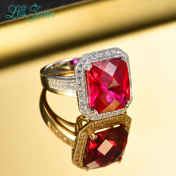 L&amp;zuan Luxury 7.73ct Red Ruby Rings for Women S925 Silver Fine jewelry Wedding Bridal Rings Valentine Gift Party Accessories