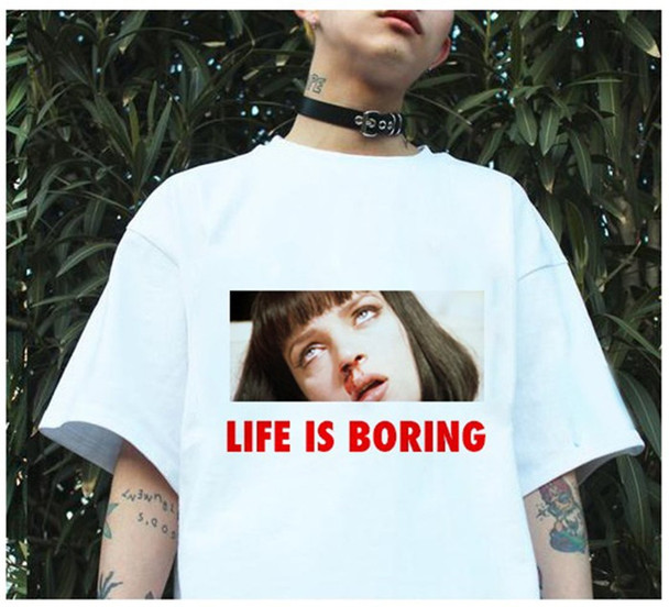 Spoof Harajuku White Female T-shirt 2017 T Summer Novelty Tee Shirt Femme Life is Boring Letters Print Women Tshirt