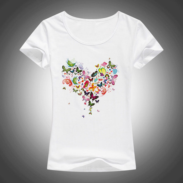 2017 summer Heart shape colorful butterfly t shirt women beautiful spring summer shirt brand fashion shirt cool tops F05