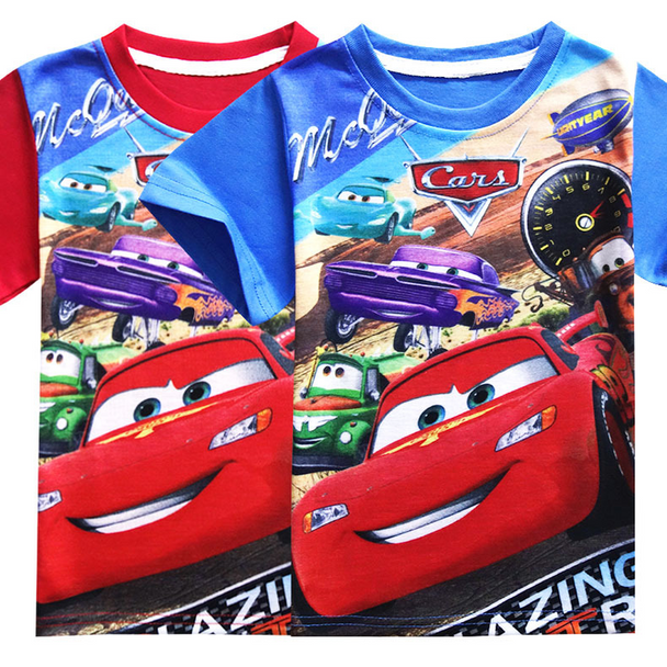 Chidlren Clothes Car Print T Shirt Boys Short Sleeve T-shirt Kids Boys Girls Clothing Cartoon Car Queen Top Tees