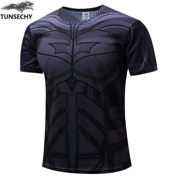 TUNSECHY NEW 2017 Marvel Captain America 1 Super Hero lycra compression tights T shirt Men fitness clothing short sleeves XS-4XL