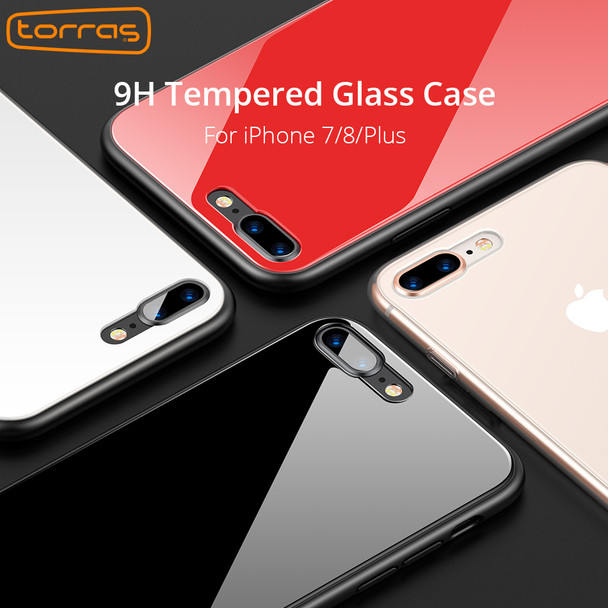 Torras Tempered Glass Case for iPhone 7 8 plus Luxury Protective Back Cover for iPhone8 Glass Case Shockproof