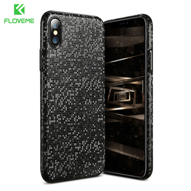 FLOVEME Ultra Thin Mosaic Case For iPhone X 10 Luxury Phone Bag Cases For iPhone 7 8 6 6s Plus Hard Cover Fitted Black Capinhas 