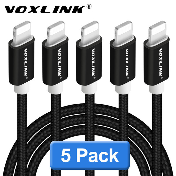 5 Pcs/lot USB to Lightning Cables,VOXLINK Nylon USB Charging Data Cables For iPhone X 8 8plus 7 7plus 6s plus 5s iPad Air/mini