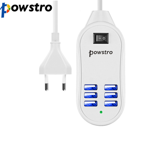 Powstro 6 USB Ports Charger HUB 25W 5A Desktop EU/US Plug Wall Socket Charging Extension Socket Power Adapter for Phone Tablet