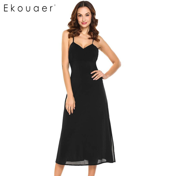 Ekouaer Summer Nightgown Women Sexy Spaghetti Strap Backless Split Slim Fit Nightdress Full Slips V-Neck Sleepwear Nightwear