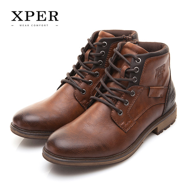 XPER Autumn Winter Men Boots Big Size 40-48 Vintage Style Men Shoes Casual Fashion High-Cut Lace-up Warm Hombre #XHY12504BR