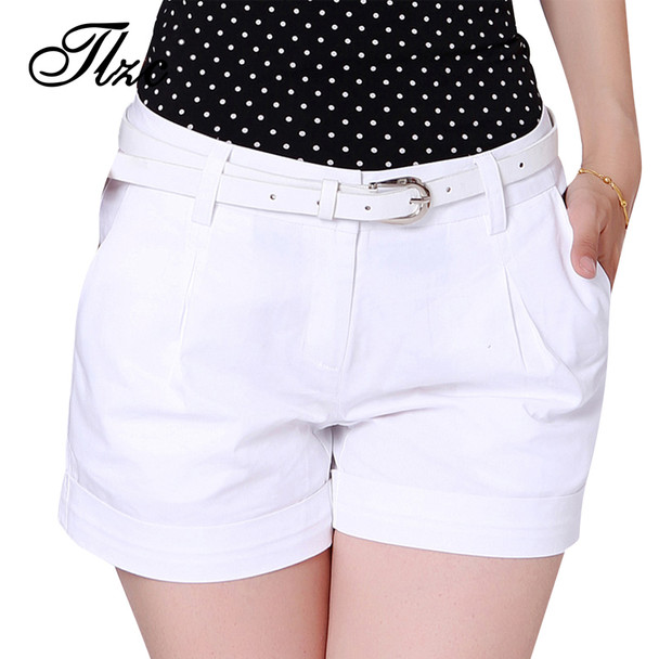 TLZC Korea Summer Woman Cotton Shorts Size S-3XL New Fashion Design Lady Casual Short Trousers Solid Color Khaki / White