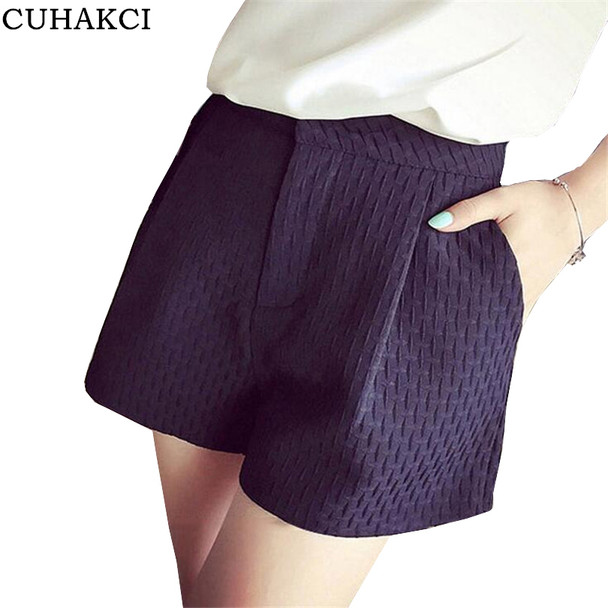 CUHAKCI Plaid Shorts Summer Candy Simple Collocation High Waist  Women Shorts Loose Fashion Design Plus Size Mixed Polyester