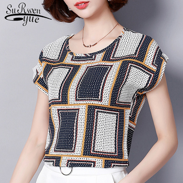 fashion 2018 chiffon women blouse shirt summer short sleeve print women's clothing plus size o-neck ladies tops blusas D572 30