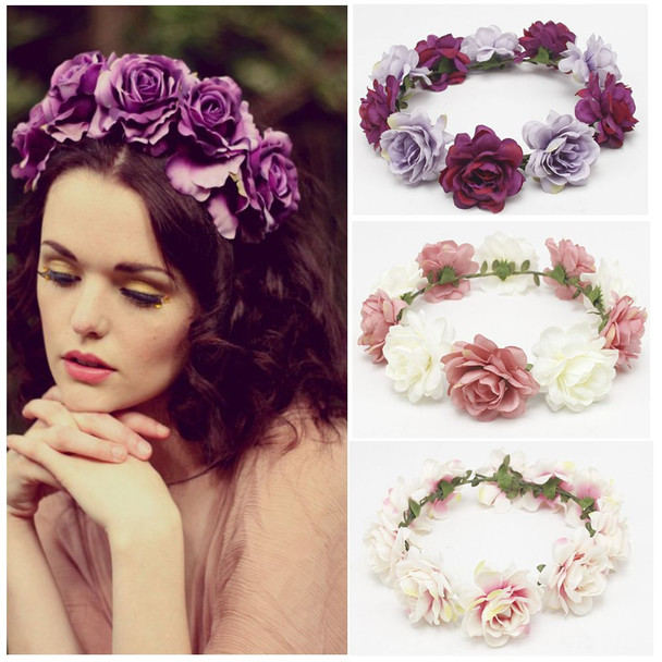 2018 New Spring Fashion Women Lady girls Wedding Flower Wreath Crown Headband Floral Garlands Hair band Hair Accessories