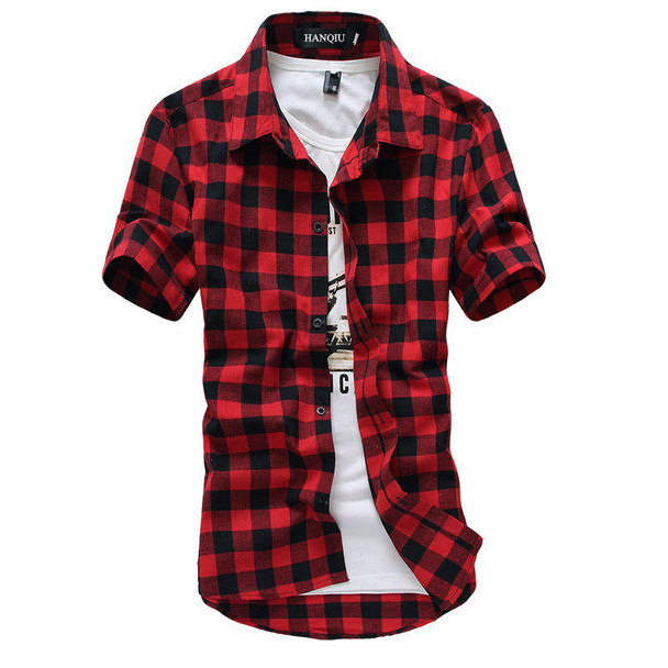 Red And Black Plaid Shirt Men Shirts 2018 New Summer Fashion Chemise Homme Mens Checkered Shirts Short Sleeve Shirt Men Blouse