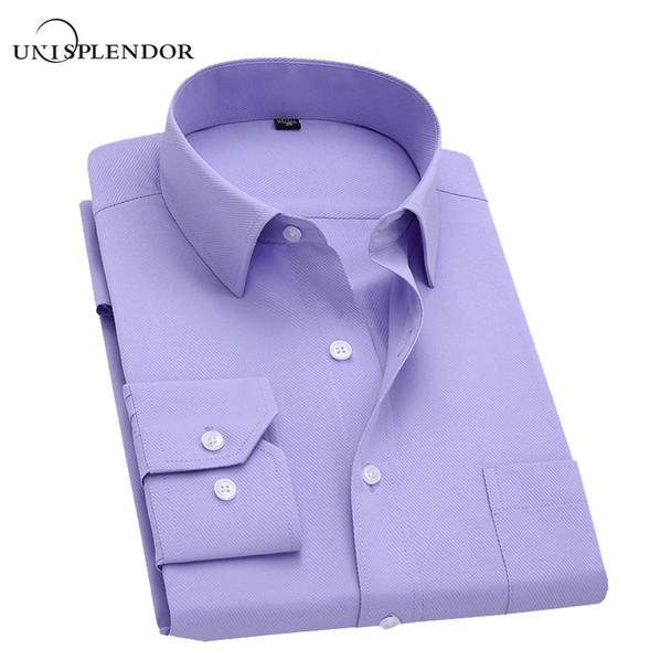 Long Sleeve Slim Men Dress Shirt 2018 Brand New Fashion Designer High Quality Solid Male Clothing Fit Business Shirts 4XL YN045