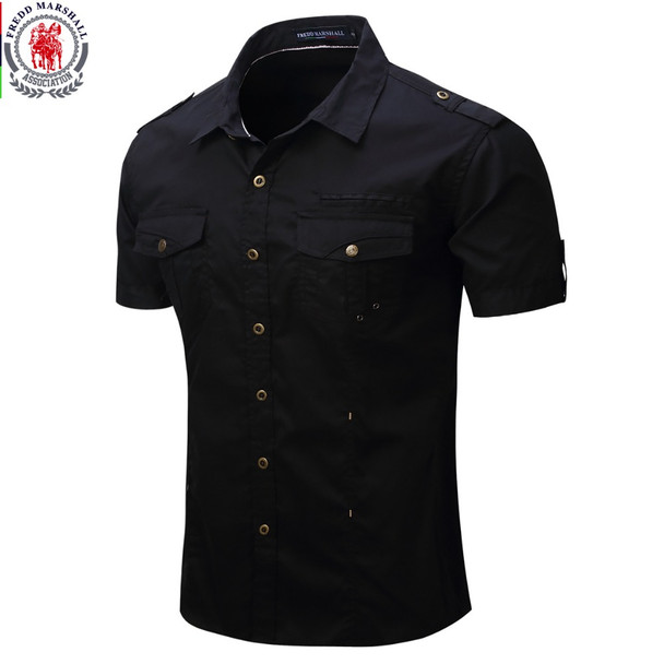 2017 New Arrive Mens Cargo Shirt Men Casual Shirt Solid Short Sleeve Shirts Work Shirt with Wash Standard US Size 100% Cotton