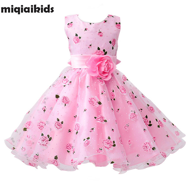 Retail flower dress in sashes for wedding party girls floral print dress first communion dresses Size:100-150  L619