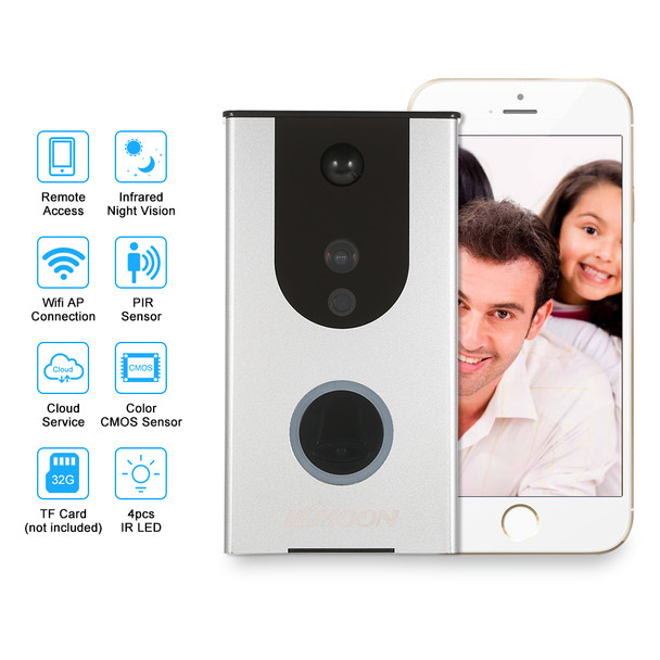 KKmoon Wireless Video Door Phone Wifi Video Doorbell Intercom 720P Camera IR Night Vision Doorphone Waterproof PIR Tamper Alarm