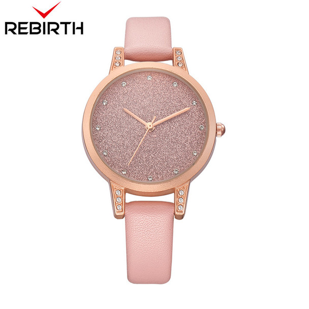 Women Watches REBIRTH Rhinestone Luxury Lady Wristwatches Leather Fashion Causal Dress Watch Women Quartz Watch Bracelet Watches