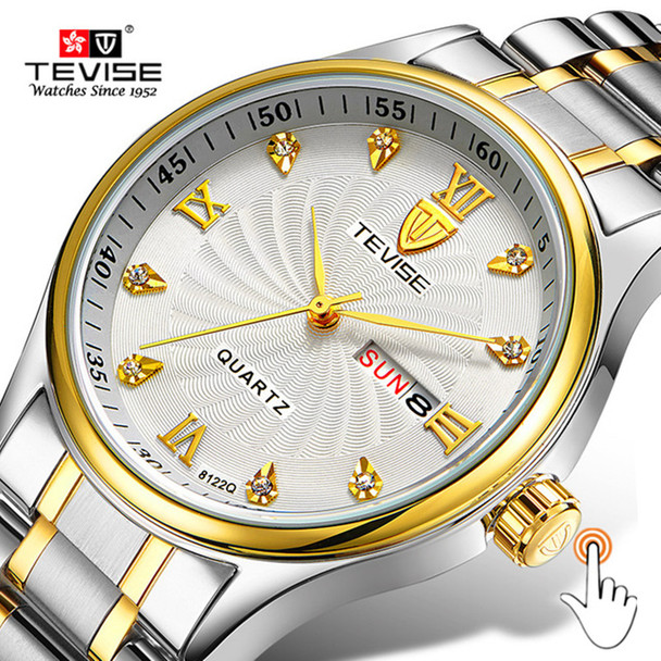 TEVISE Luxury Gold Women Watch Week Day Date Bracelet Watches Ladies Waterproof Fashion Quartz Steel Wrist Watches montre femme