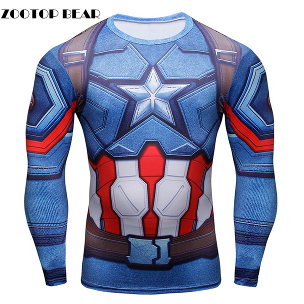 2016 Men T-Shirt 3D  T shirt Captain America Anime Print Long Sleeve Male Tops Fashion Funny Character Camiseta ZOOTOP BEAR