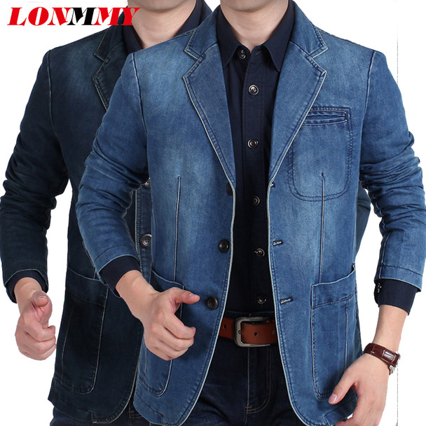 LONMMY M-4XL Denim jacket men blazer 