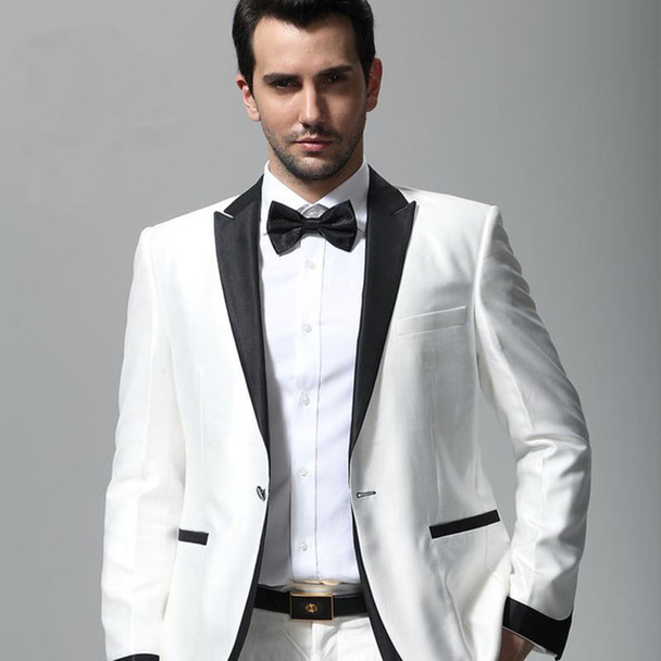 Slim Fit Men Suit Tuxedo With Black Lapel Wedding Suit For Man Ternos Masculino Mens Suits Prom Groom 2018 ( jacket+Pants+tie)