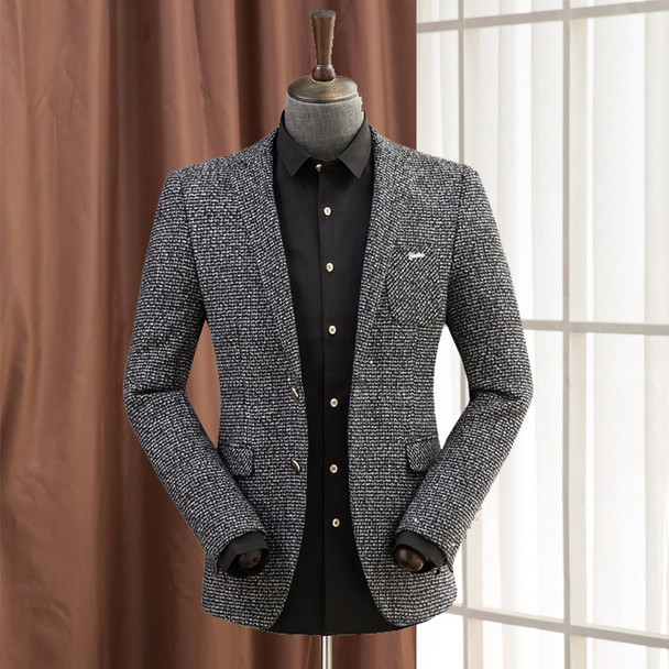 Woolen Blazer For Men Slim Fashion Spring Men'S Wool Blazer Male Casual Suit Jacket Warm 4 Colors Business Coat A5115           