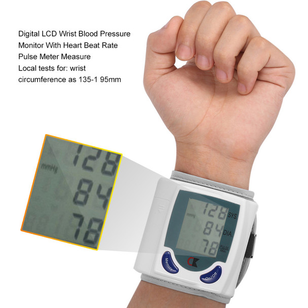 Health Care Automatic Digital LCD Wrist Blood Pressure Monitor for Measuring Heart Beat And Pulse Rate DIA SYS drop shipping