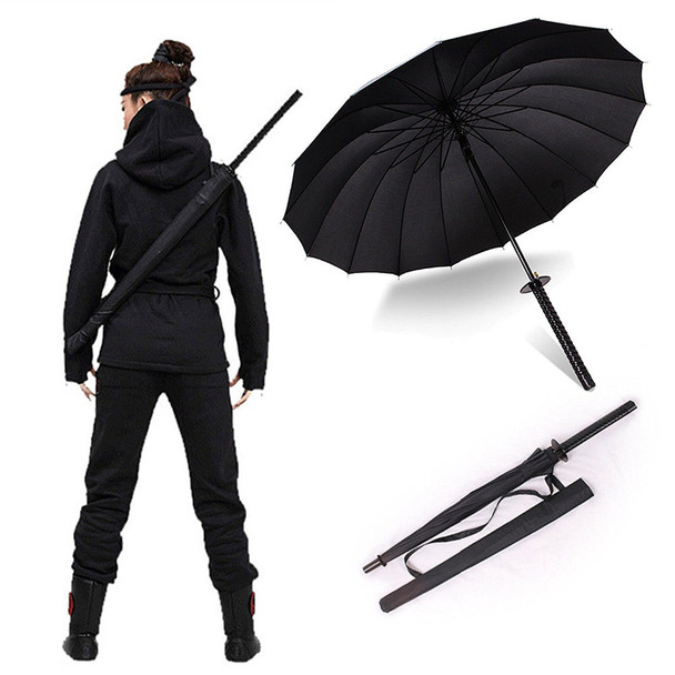 Stylish Black Japanese Samurai Ninja Sword Katana Umbrella Sunny & Rainny Long-handle Umbrellas Semi-automatic 8 or 16 or 24 Ribs